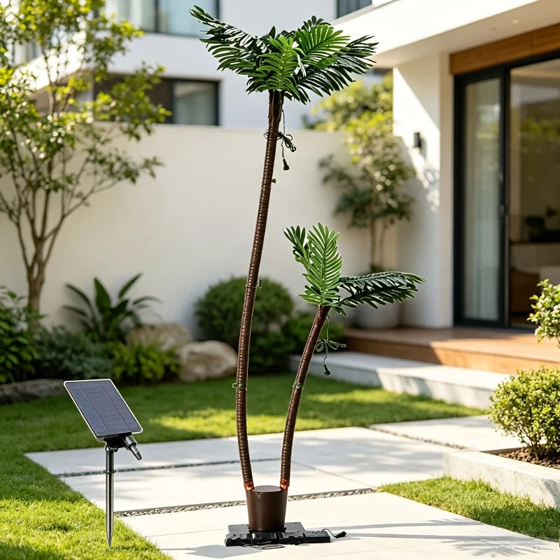 Solar-Powered LED Palm Tree Decor – 6 ft or 7 ft Artificial Tropical Tree with 8 Light Modes, Weather-Resistant Outdoor Decorati
