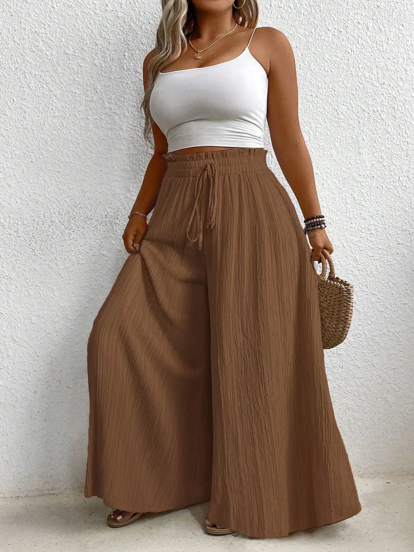 High Waist Wide Leg Casual Solid Color Pants For Women