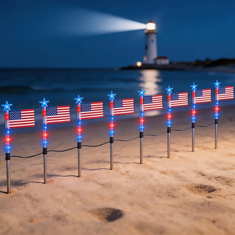12/24 Pack Solar American Flag Pathway Lights, July Decor, 250th.
