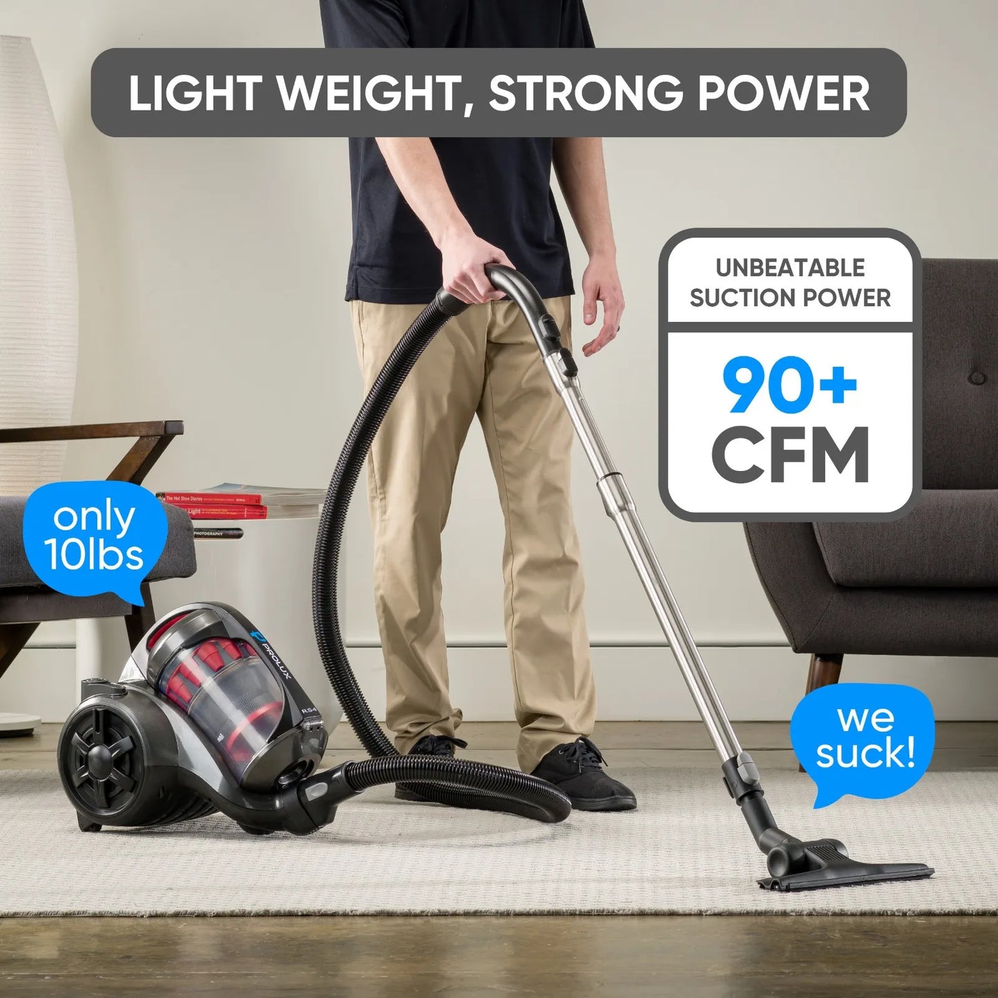 Lightweight bagless canister vacuum cleaner with dual HEPA filters