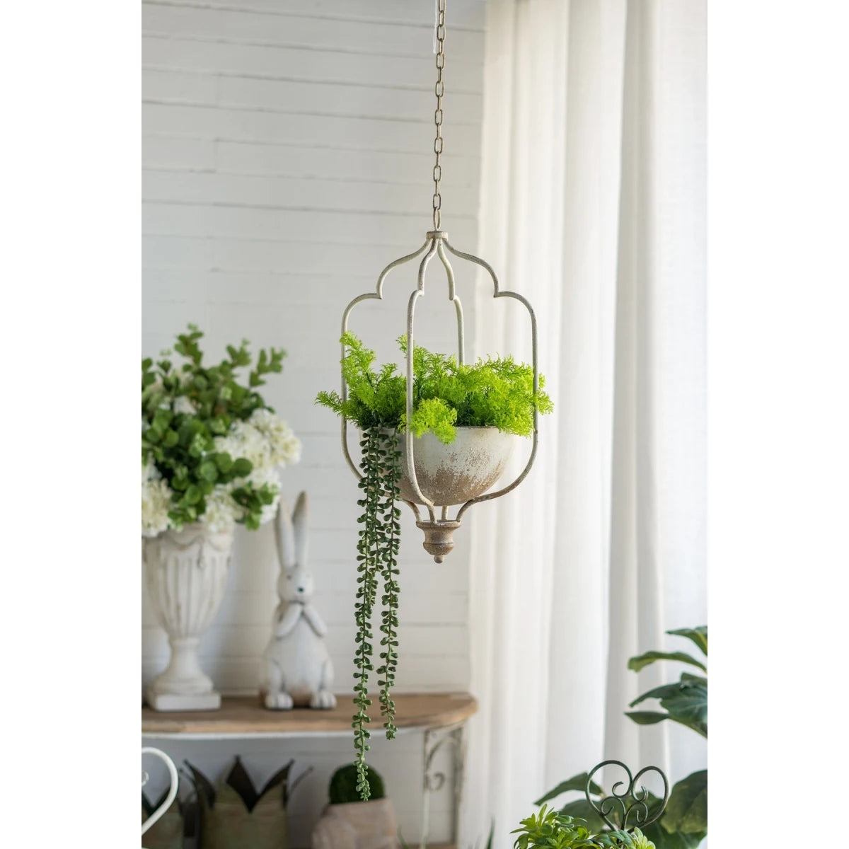Set of 4 4.3x4.3x4" Gray Sand and Cement Planters with Brown Botanical Motifs On-Site