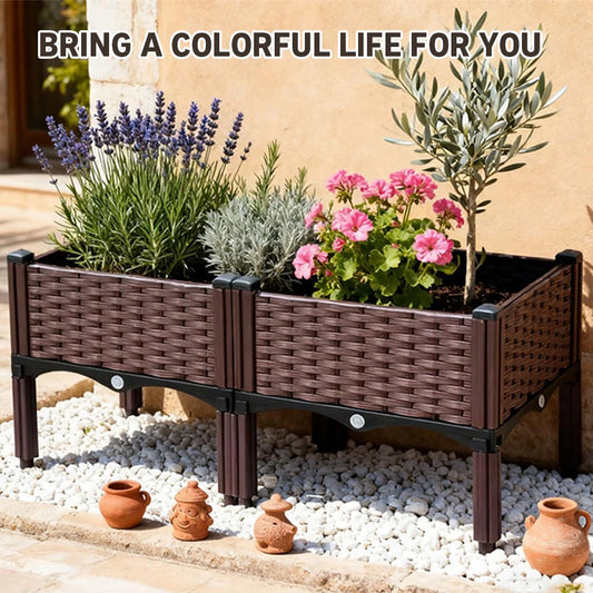 2pcs Raised Garden Bed with Legs,Gardening Vegetable Planting Box Free Combination Greenhouse Seedling Box Pastoral Tools & Lawn Care Balcony Vegetable Planting Box Tree Box Flower Pots Gardening,Lawn & Gardening with Drain P