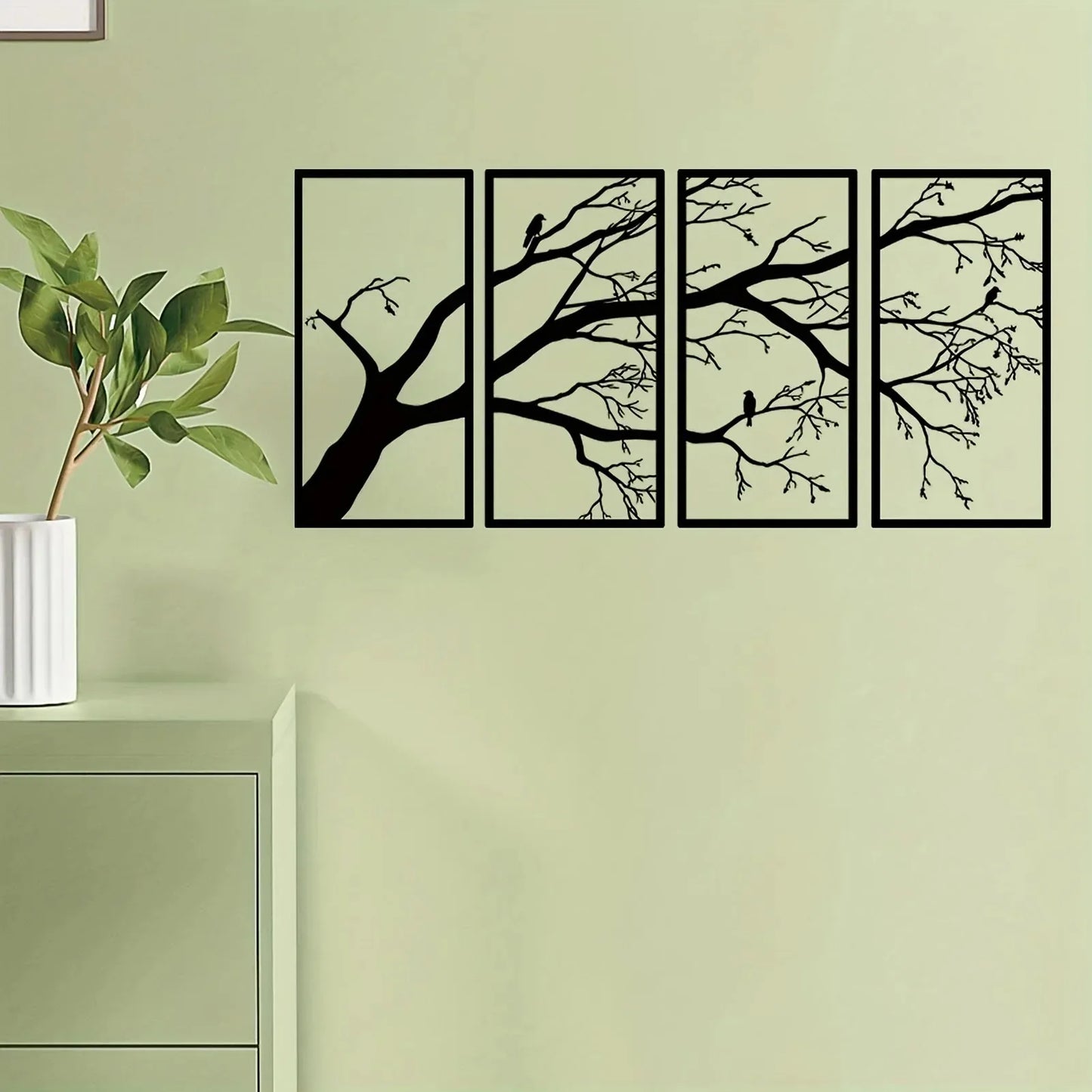 Luxury Black Tree of Life Metal Wall Art Decor Set of 4 - Iron Sculpture for Home Garden Decor
