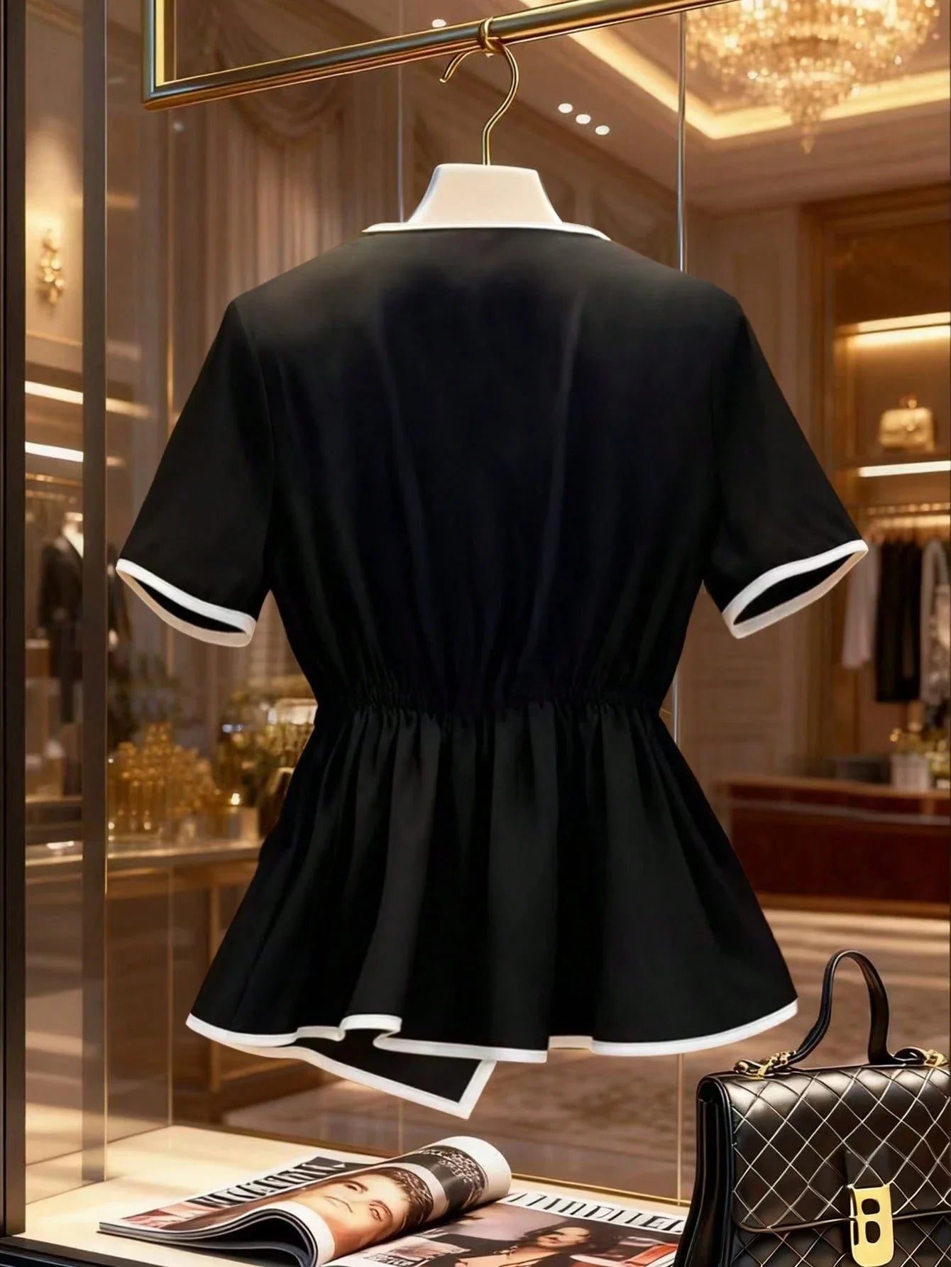 Elegant Bow Collar Short Sleeve Blouse With Asymmetric Hem For Office And Casual