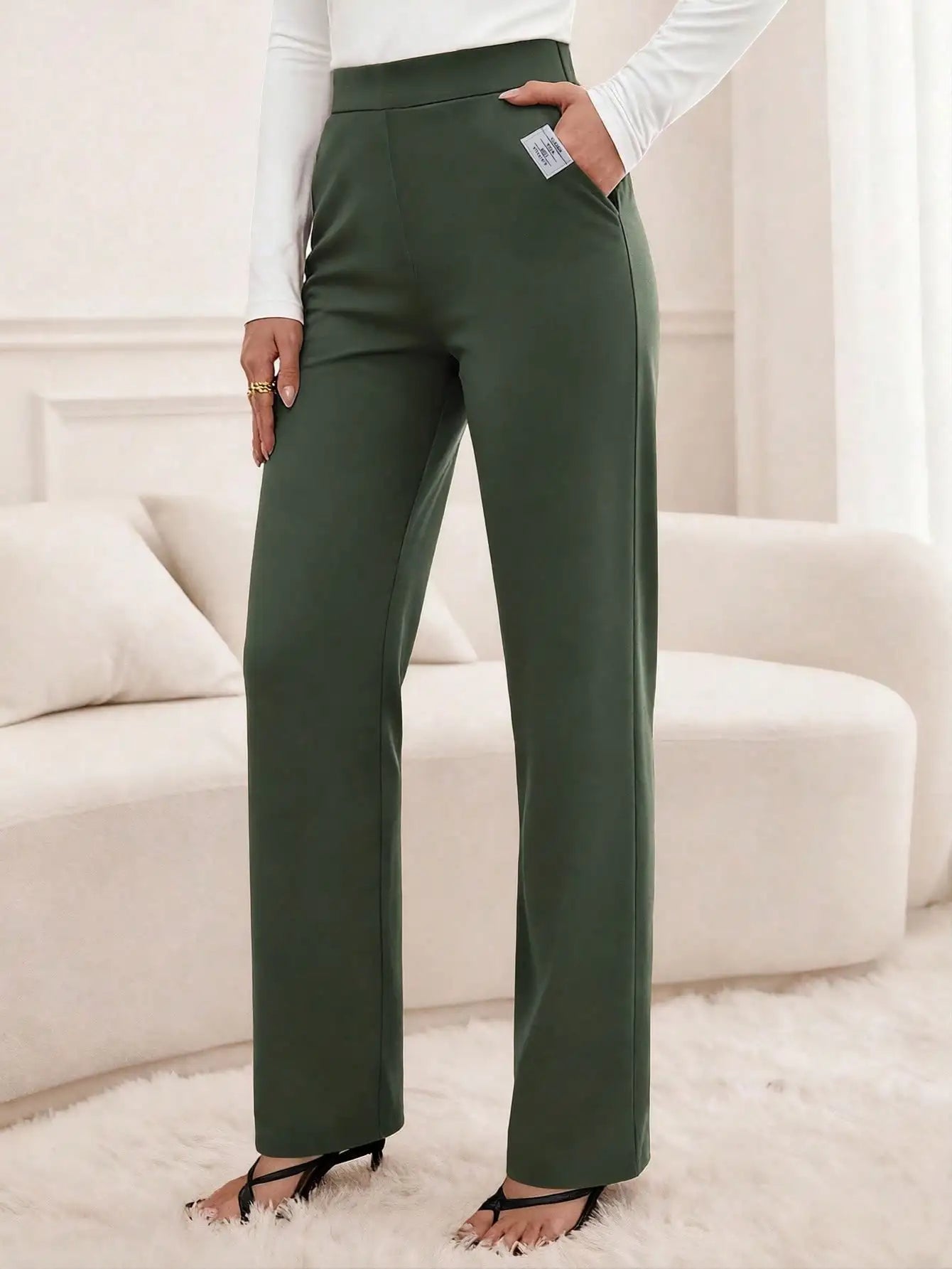 Camel Straight Leg Pants For Women Elegant Long Style With Pocket Detail Business Casual Slacks