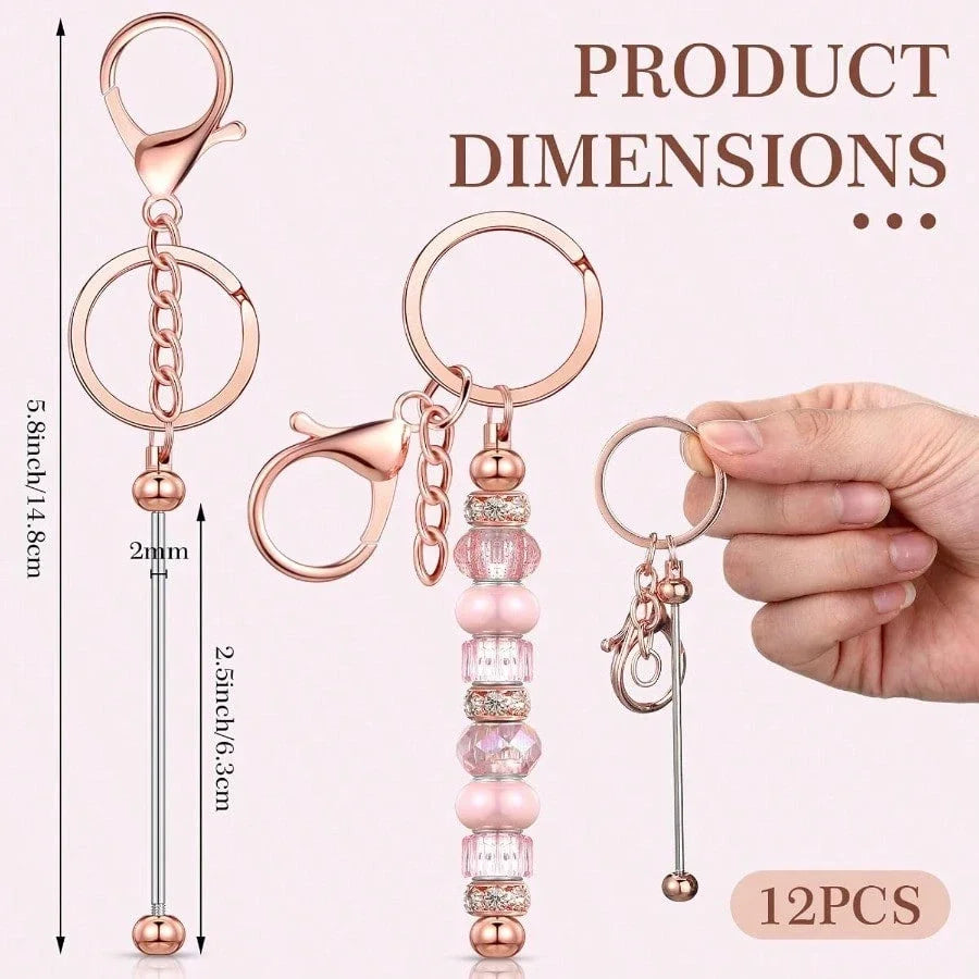 12 Pcs Beadable Keychain Bars Bulk Blank Metal Keychains For DIY Craft Gift