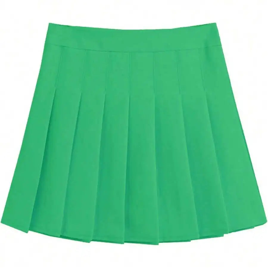 Womens High Waist A-Line Pleated Mini Skirt Solid Color Polyester