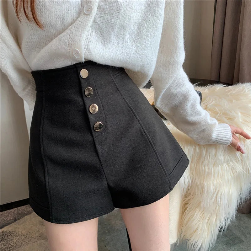 Single Breasted Wide Leg Shorts Solid Classic Slim High Waist Spring Summer Women Daily Casual Hot Pants