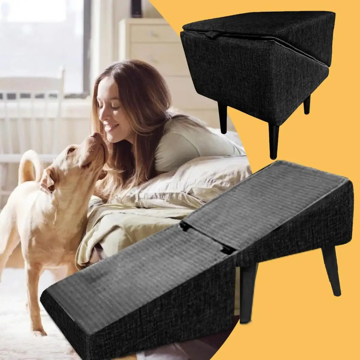 Dog Ramp Stairs Foldable 2-in-1 Wooden Pet Step Stool Non-Slip Portable Space Saving Access for Small Dogs And Cats Beds/Sofas with Gentle Incline for Rehabilitation