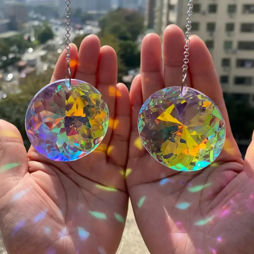2pcs, Round Crystal Sun Catchers, Glass Prism Hanging Sun Catchers, Rainbow Maker For Window, Balcony, Kitchen, Garden Decorat
