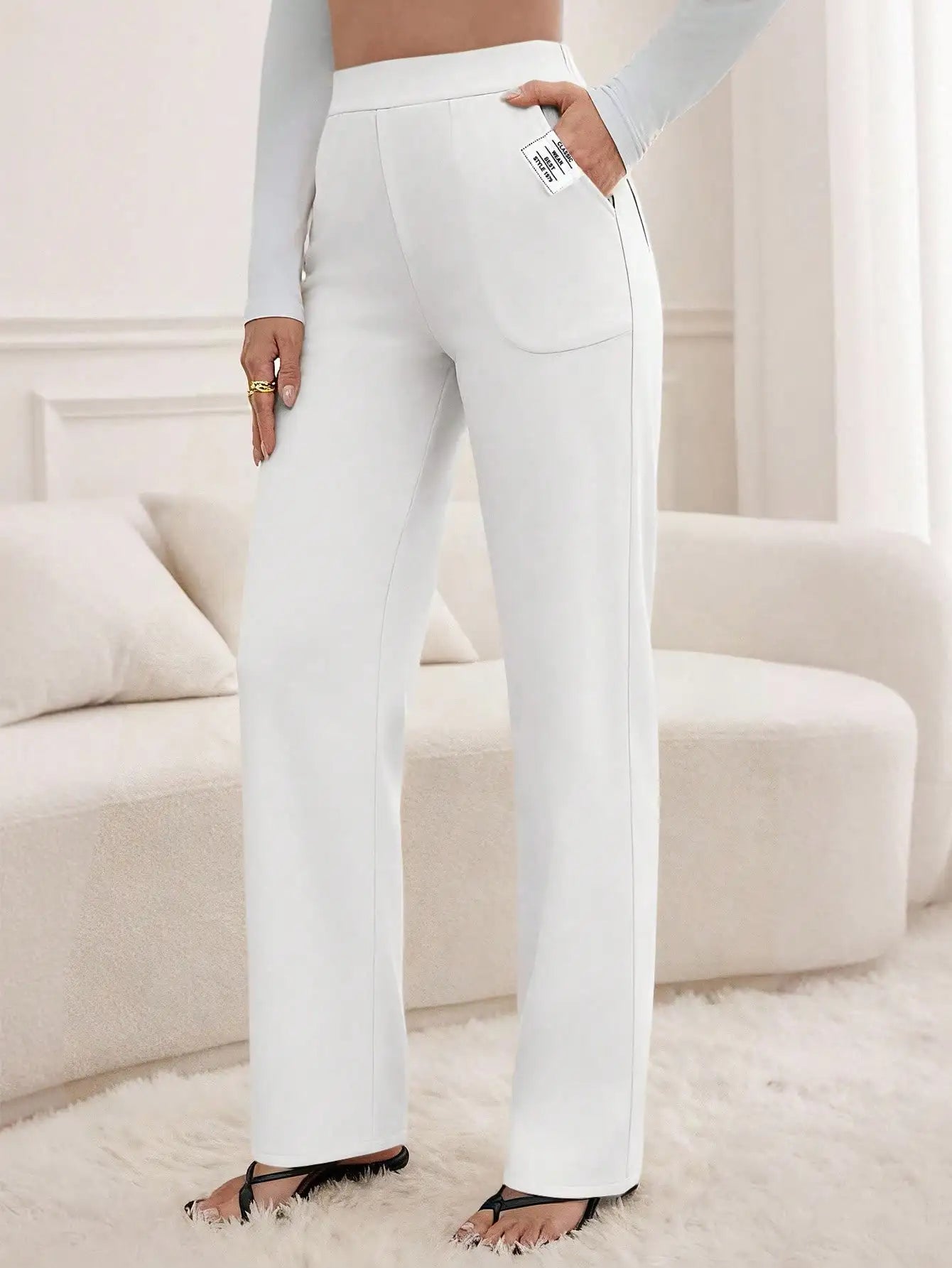 Camel Straight Leg Pants For Women Elegant Long Style With Pocket Detail Business Casual Slacks