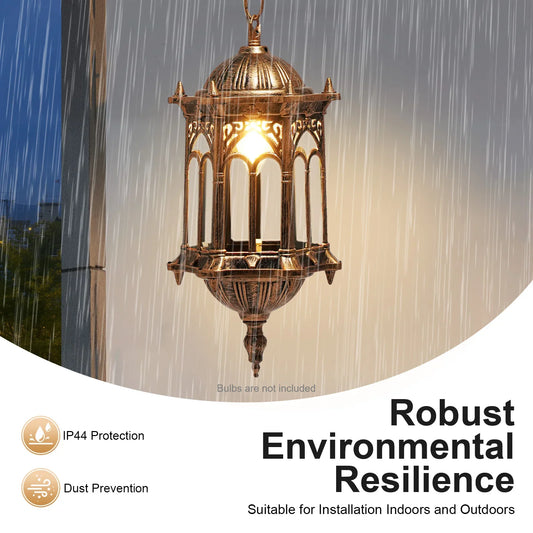 Vintage Industrial Cage Pendant Light, IP44 Waterproof Antique Bronze Chain Hanging Lamp, Universal E27 Lamp Holder, for Balcony Cafe Bar Indoor Outdoor