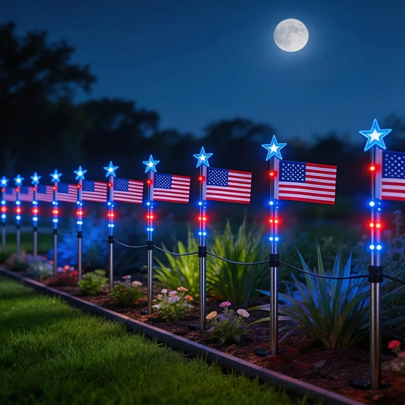 12/24 Pack Solar American Flag Pathway Lights, July Decor, 250th.