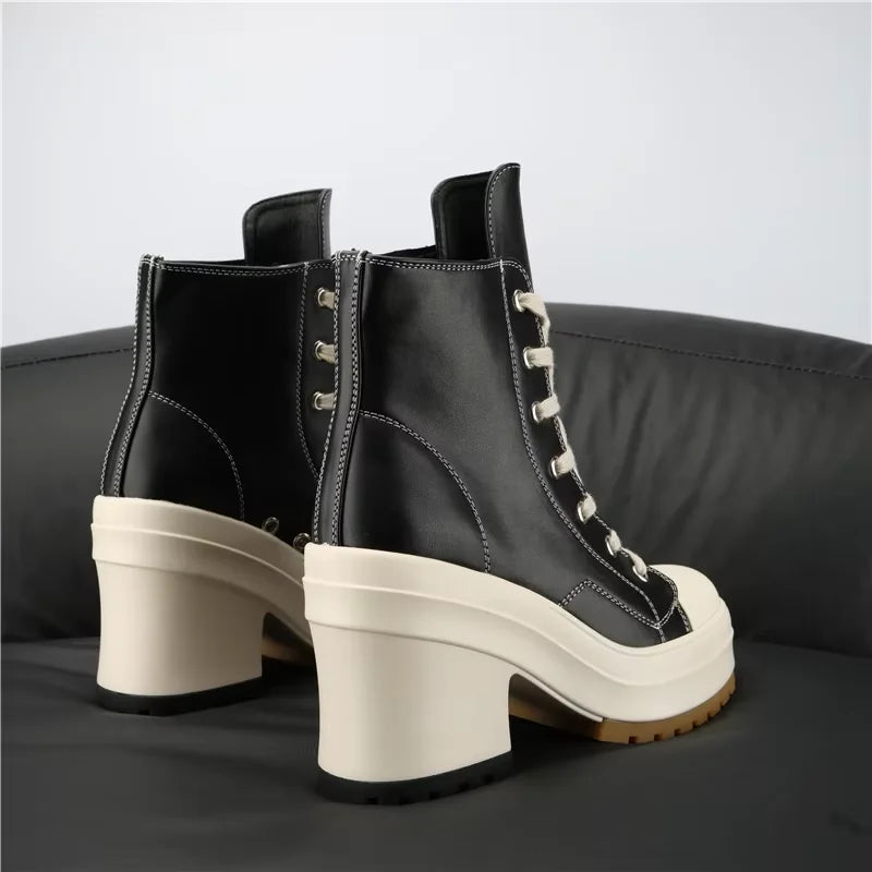 Women Chunky Heel Platform Ankle Boots Fashion All Match Casual Knight Boots Mixed Color Mujer High Heel Modern Botas Gothic