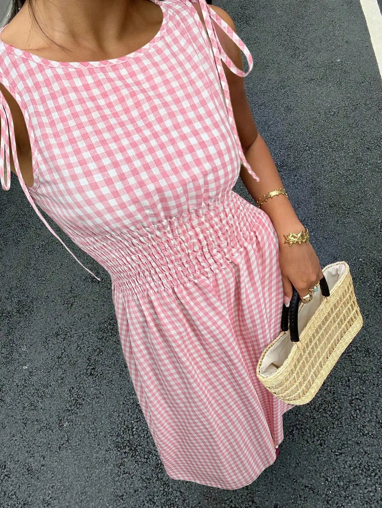 Blue Striped Midi Dress With Smocked Waist, Tie-Shoulder Detail, And Flowy Fit For Casual, Beach, Or Party Occasions
