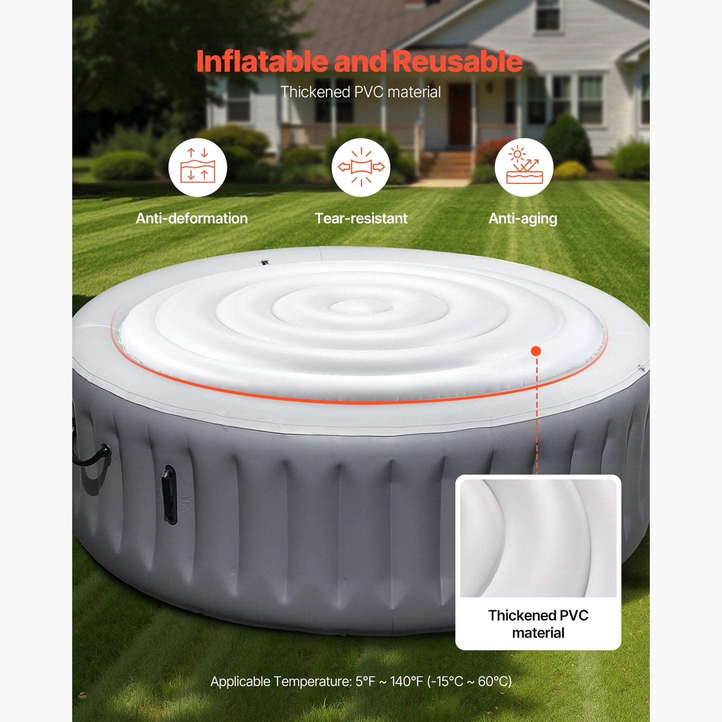 SucceBuy Inflatable Hot Tub Cover 4.5/5.4Ft Round Hot Tub Cover Protector Insulated Spa Covers for Inflatable Hottub for Outdoor