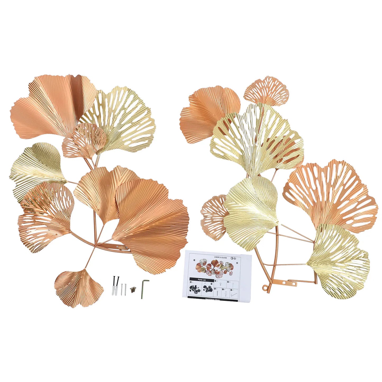 Large Ginkgo Leaf Metal Art, Metal Wall Decor, Handmade Iron Wall Hanging for Living Room Bedroom 54x24 Inch