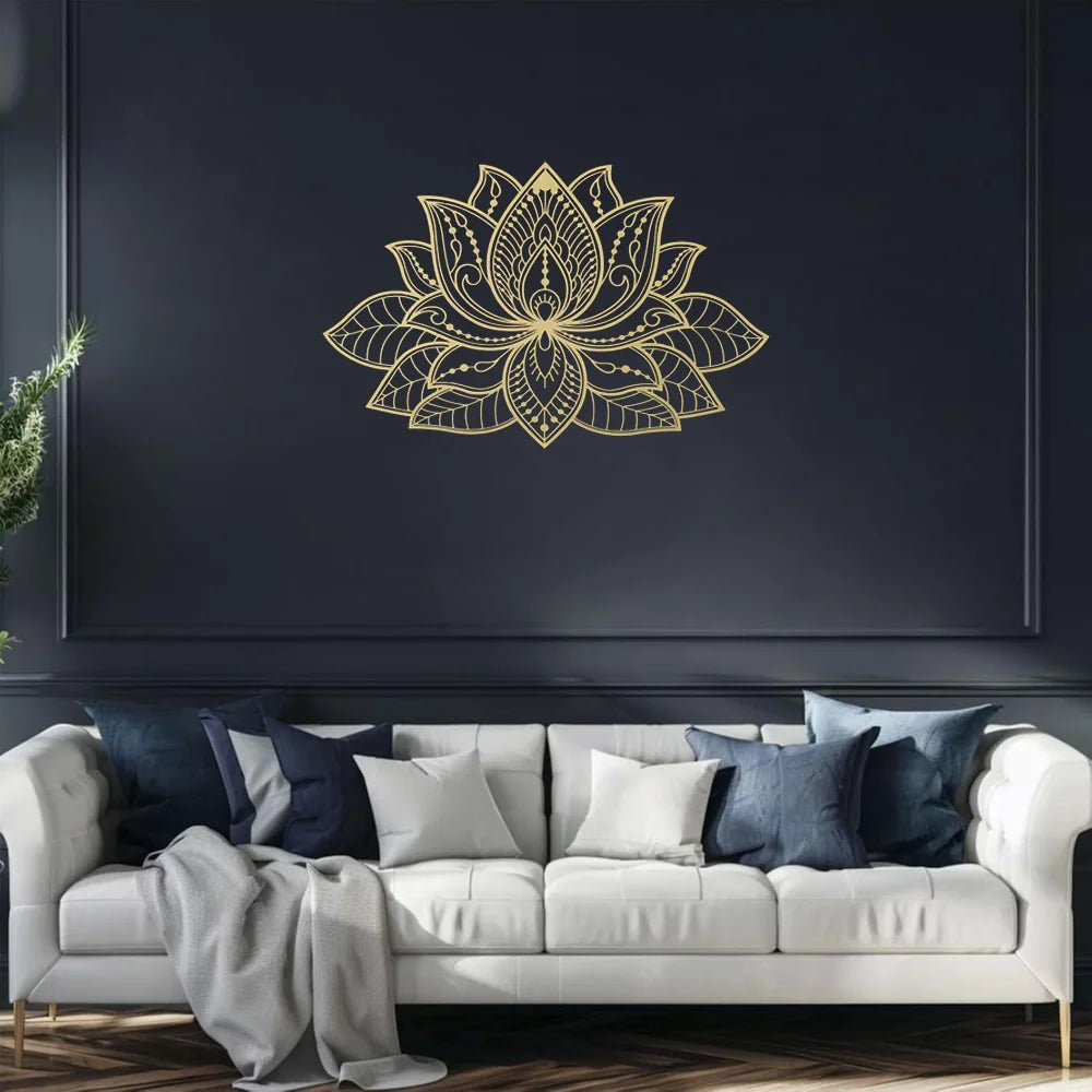 Boho Zen Radiant Lotus Wall Art, Shiny Metal Mandala Sculpture, Golden Brass Finish Iron Hanging Decor for Living Room, Bedroom, Yoga Studio, Bohemian Housewarming Gift