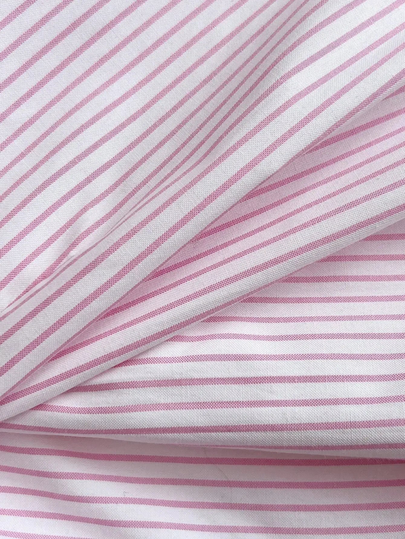 Pink And White Striped Cotton Blouse For Women, Collared Button Front Short Sleeve
