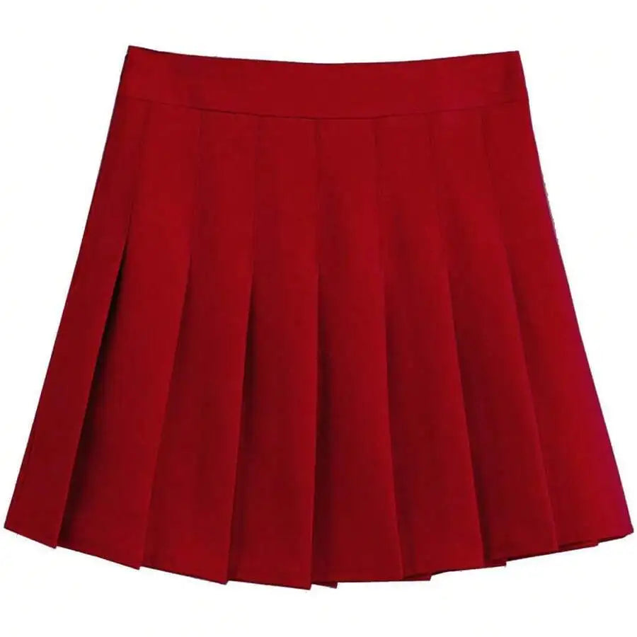 Womens High Waist A-Line Pleated Mini Skirt Solid Color Polyester