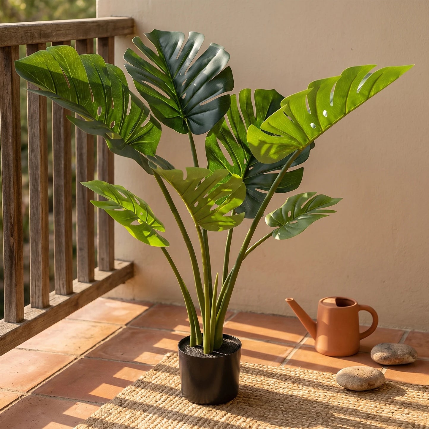 1/2PCS Artificial Monstera Deliciosa Tree, Fake Tropical Palm Plant with Pot, Faux Swiss Cheese Plant for Home Living Room Bedroom Office Decor, Indoor Outdoor Greenery Decoration