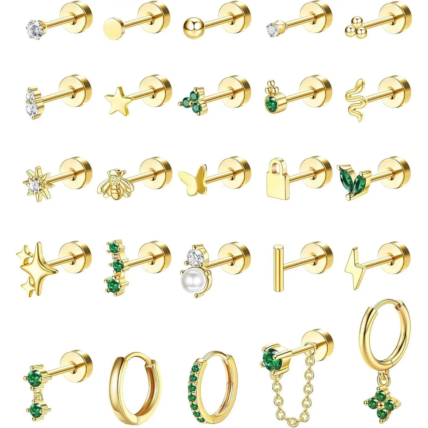 25 Pcs Surgical Steel Earrings for Sensitive Ears for Women Flat Back Studs Hoop Cartilage Earring for Multiple Piercing