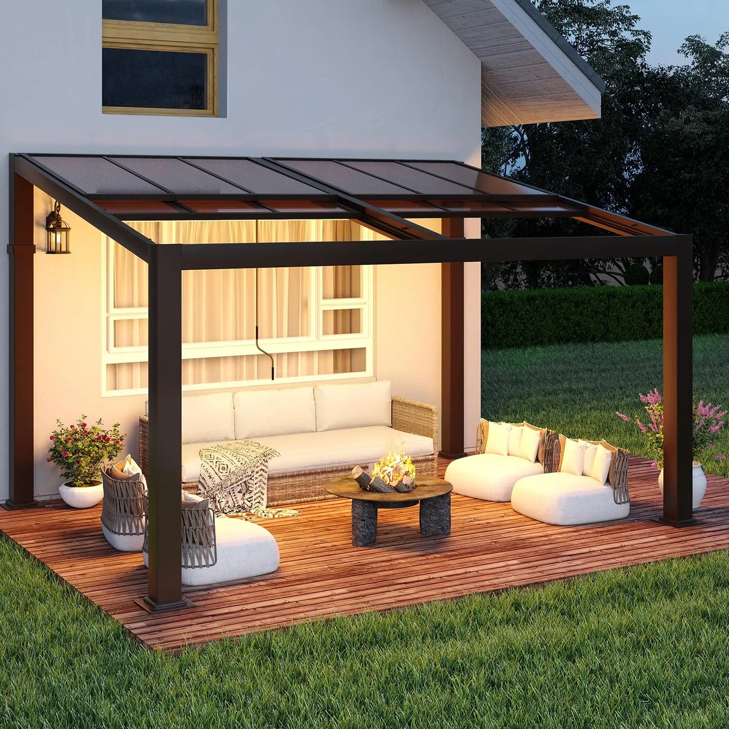 10x13 Adjustable Polycarbonate Roof Aluminum Frame Permanent Pergola for Patio Outdoor Shelter, Custom