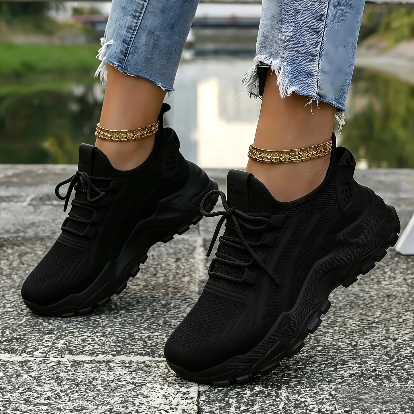 Women Chunky Platform Dad Sneakers, Knit Mesh Lace Up Wavy Sole Casual Shoes, Thick Bottom Non-slip Walking Trainers, Breathable Lightweight Fashion Athletic Shoes, Versatile Daily Outdoor Running Footwear For All Seasons