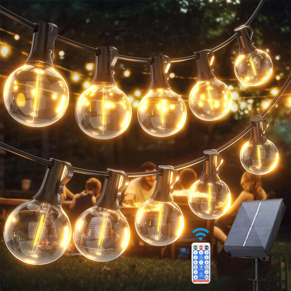 Outdoor Solar String Lights G40 Spherical LED Bulb IP65 Waterproof For Terraces Backyards Porches Balconies Parties Christmas