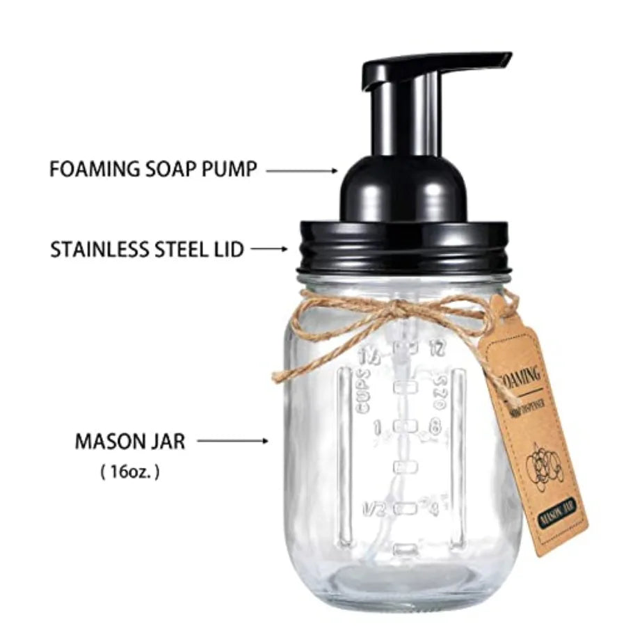 Mason Jar Foaming Soap Dispenser, Rustproof Stainless Steel Lid, BPA Free Pump, Waterproof Labels, Rustic Farmhouse Decor, Refi