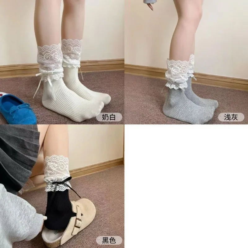 Spring and Autumn Lolita White Lace Tube Socks Women's Stacking Socks JK Ballet Style Stockings Children