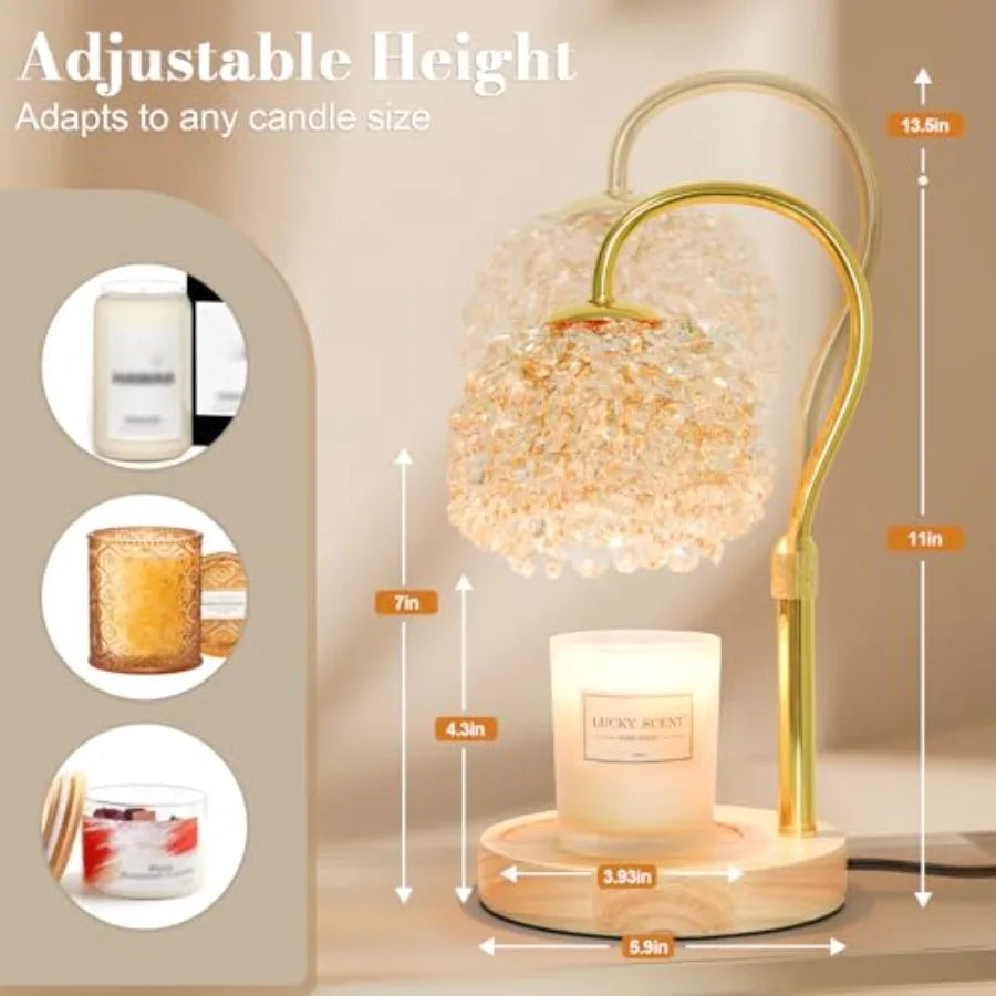 Candle Warmer Lamp with Timer, Dimmable Candle Lamp Warmer with 312 K9 Crystals Adjustable Height Electric Candle Warmer for Wo