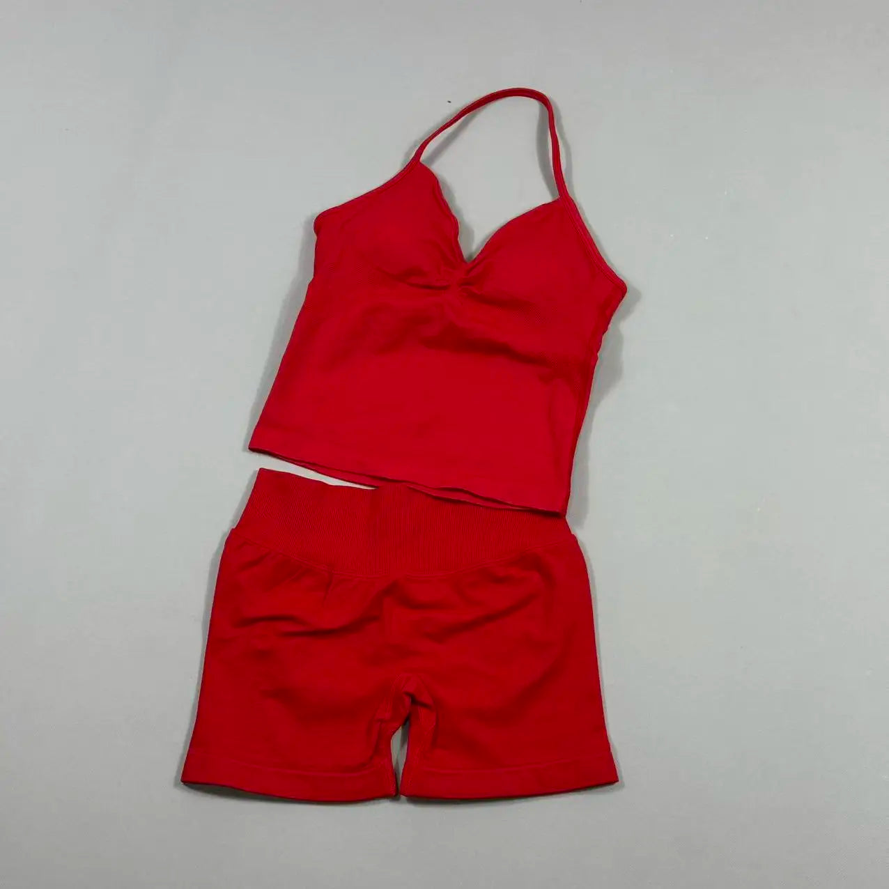2 Piece UETEEY Sports Set Women Longline Strappy Top Seamless Yoga Tank Scrunch Butt Workout Shorts Suit Gym Sports Sets