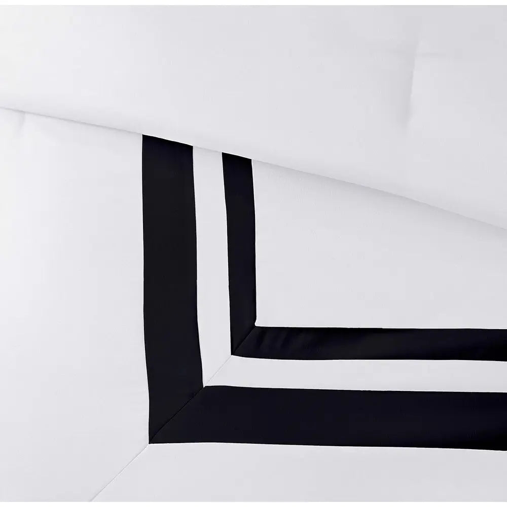 7-Piece Hotel Style Comforter Set - White/Black Square Color Block Bedding with Pillows - Luxurious Lightweight All Season Beddi
