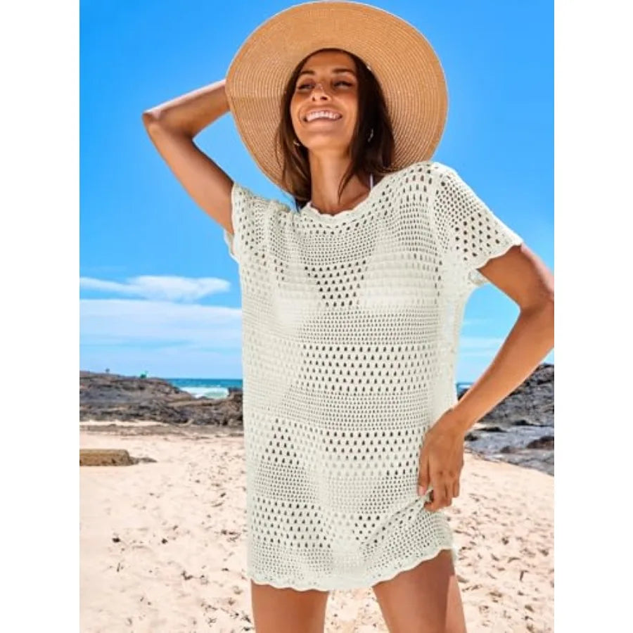 Women's Swimsuit Cover Ups, Mesh Knit Crochet Hollow Out, Bathing Suit for Summer Vacation, Beach Swimwear