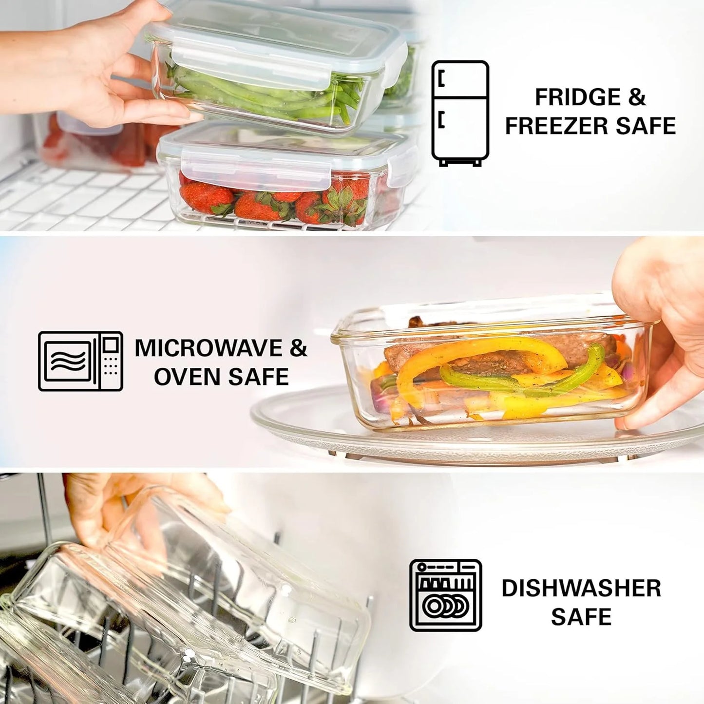 Glass Food Storage Containers 4-Pack with Lids, Airtight Leakproof for Lunch, Meal Prep, Dishwasher Safe, Green (12.5 to 42 Oz)