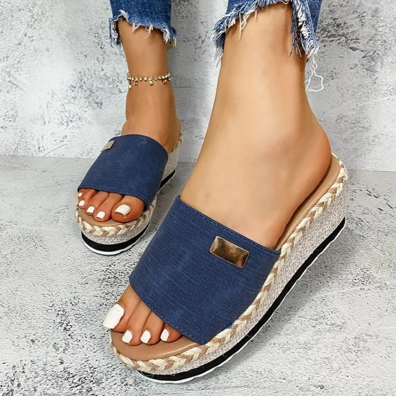 Summer Women Casual Platform Wedge Mule Sandals Thick Shock Absorb Sole Slip On Daily Beach Outdoor Walking Shoes