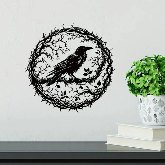 Vintage Industrial Iron Bird Silhouette Wall Art - Gothic Black Metal Crow Decor for Home Garden