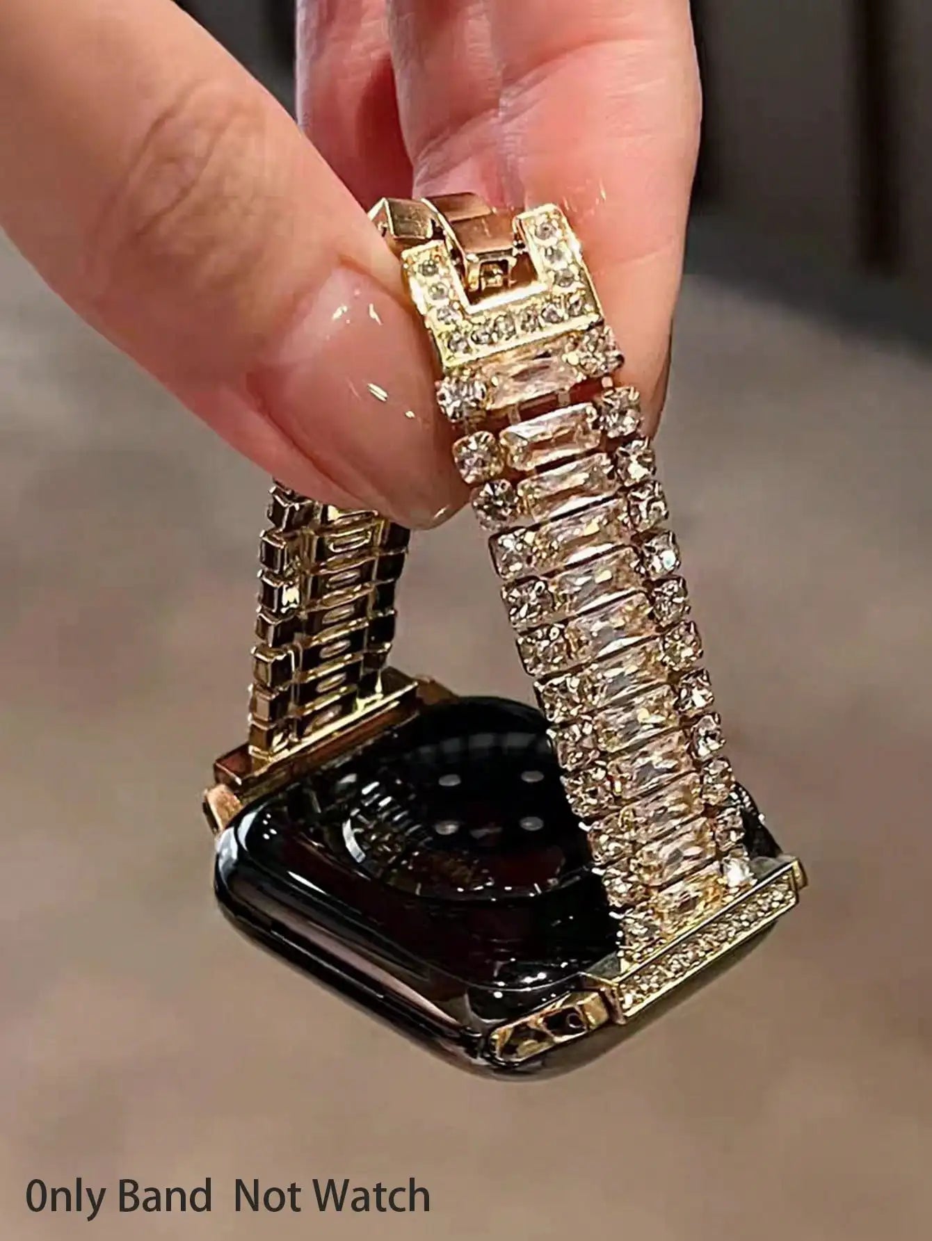 Triple-Row Sparkling Diamond Gold Metal Apple Watch Band for Women, Luxury High-End Adjustable Bracelet, All Sizes 38-49mm Compatible with Ultra SE Series 1-11, Fashion Jewelry Gift for Birthday Party