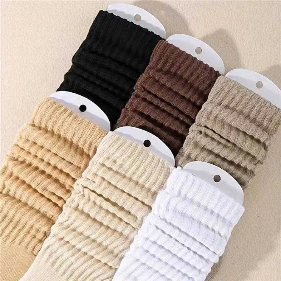 6 pairs of women's mid leg pleated socks, suitable for casual clothing, daily comfortable and soft texture