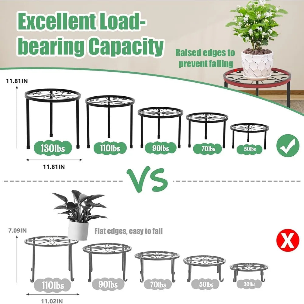 5 Tier Metal Plant Stands Heavy Duty Anti Rust Indoor Outdoor Display Rack Black