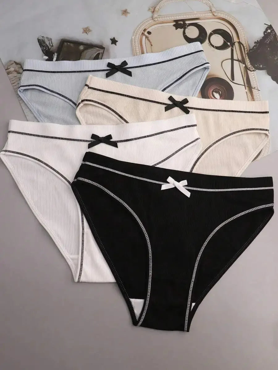 4pcs Womens Milk Silk Bow Comfortable Loose Triangle Panties