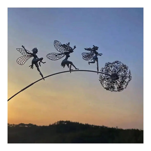 Metal Flower Fairy Garden Statue Dancing With Dandelion, Perfect For Outdoor Yard, Courtyard, Lawn, Or Patio Decor Versatile Fa