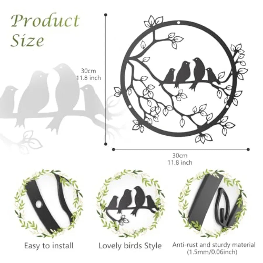 Metal Wall Decor - Birds on Tree Branch Silhouette Bird Wall Art for Living Room Garden Bedroom Office Home Housewarming Party