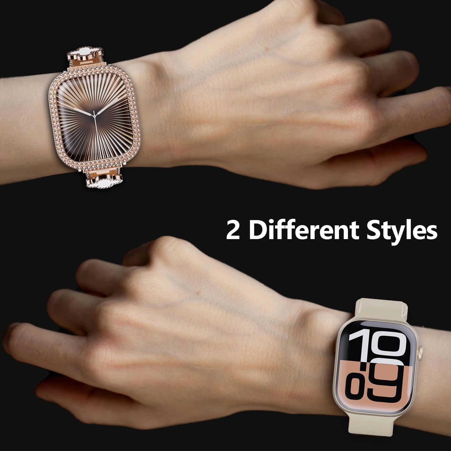 Women Luxury Smartwatch with Sparkling Rhinestones & Metal Wristband, Interchangeable Straps. Features BT Calling, Heart Rate Tracking, Wireless Charging, 110+ Exercise Modes, 3ATM Waterproof, AMOLED Touchscreen, 7-Day Batter
