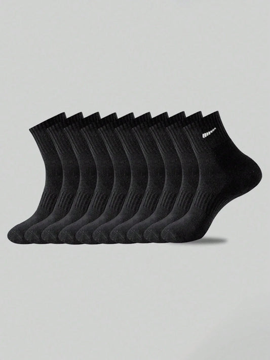 10-Pair Black Sock Pack - Extra-Soft, Comfortable Casual-Style Socks Crafted From Premium Breathable Cotton, Perfect For Everyd