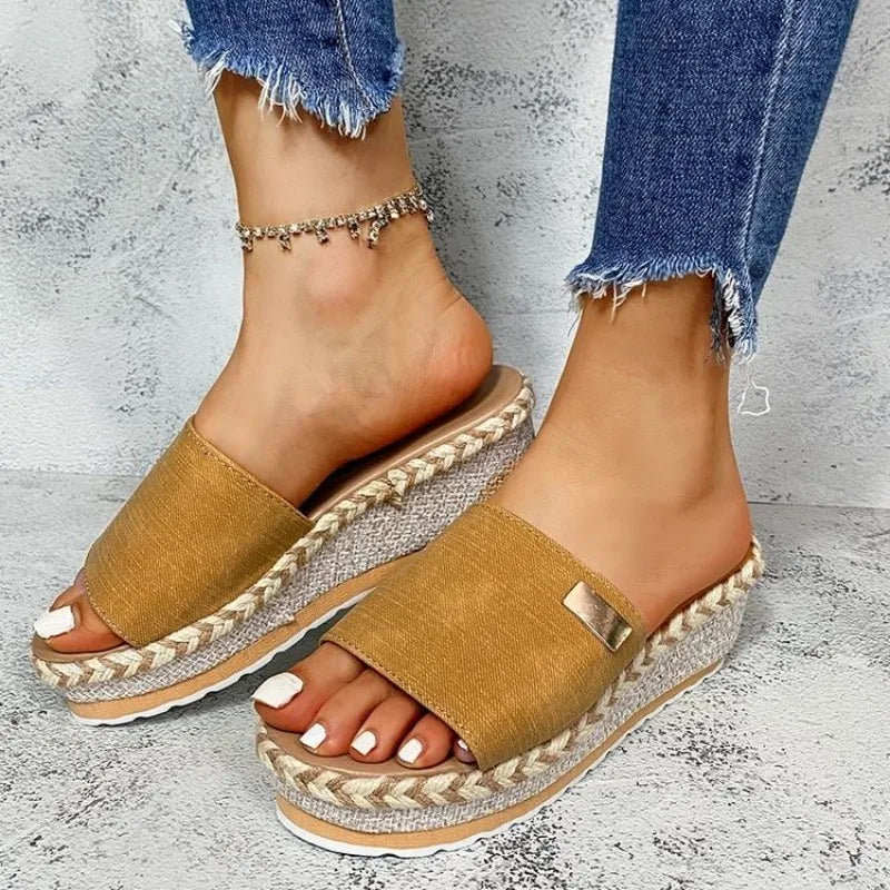 Summer Women Casual Platform Wedge Mule Sandals Thick Shock Absorb Sole Slip On Daily Beach Outdoor Walking Shoes