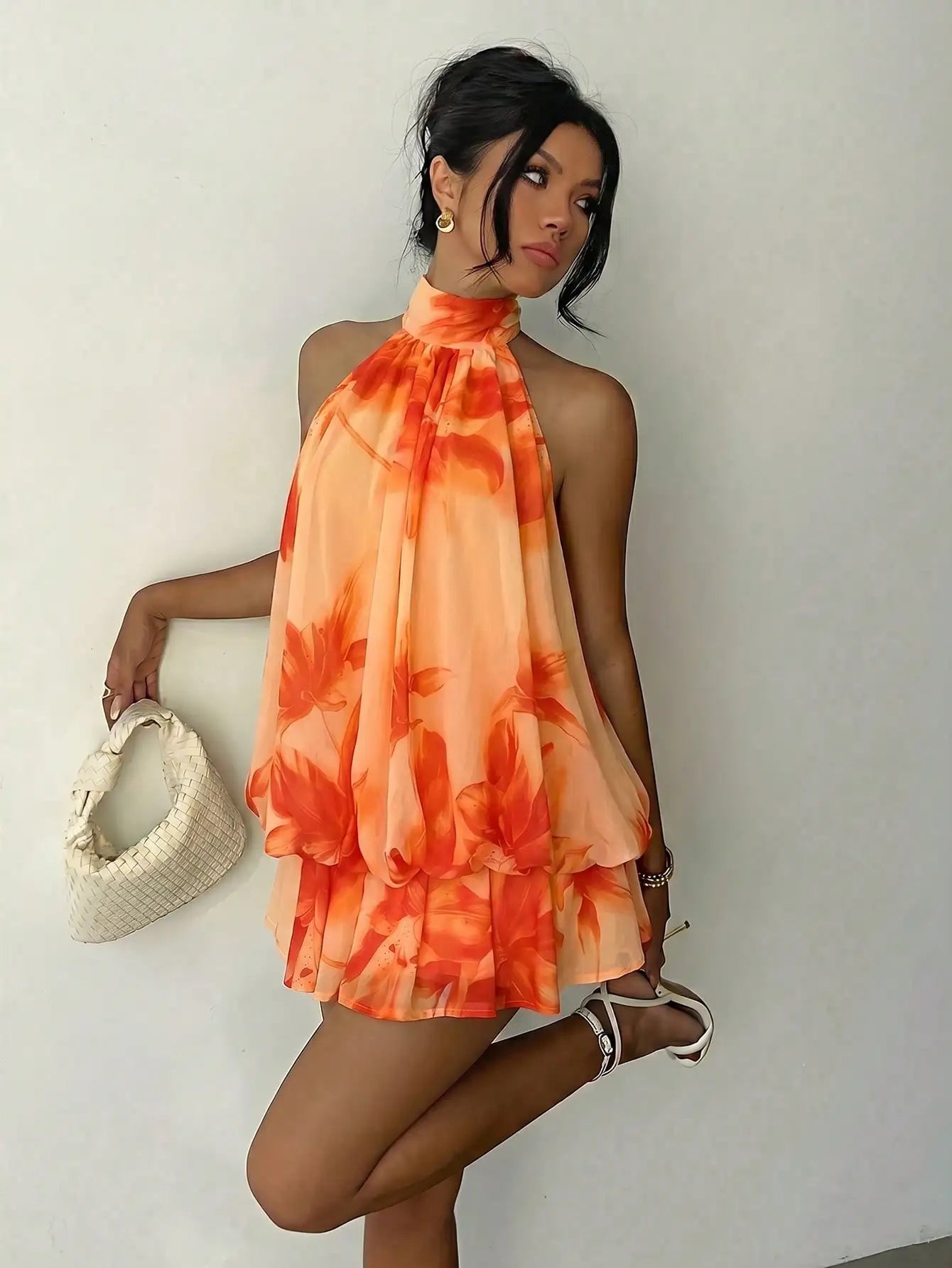 Aloruh Women's Elegant Light Yellow Halter Tie Mini Dress,Beige Summer Party Dresses,Wedding Guest,,Night Out,Birthday,Sun Dress,Island Vacation Outfit
