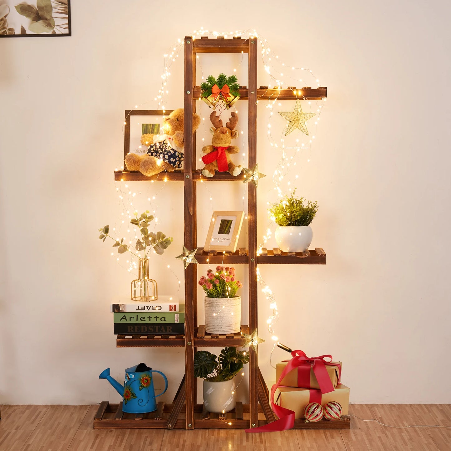 Wood Flower Planter Pot Stand Display Rack for Indoor Outdoor Garden Yard Storage Shelf