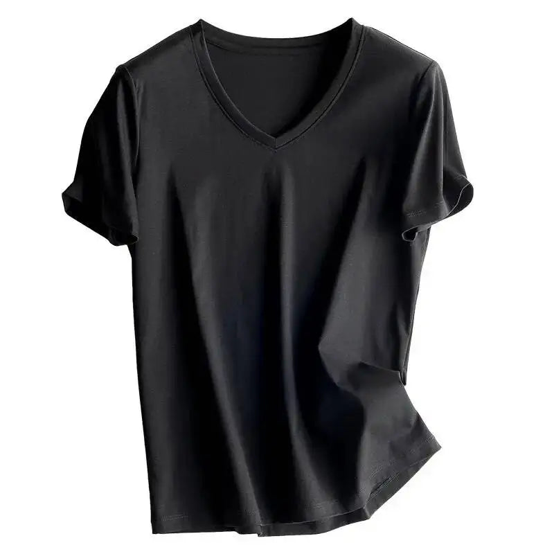 Summer 6% Mulberry Silk Cotton T-shirts Women Loose Round Neck Short Sleeve Luxury Tee Solid Color Basic Tops